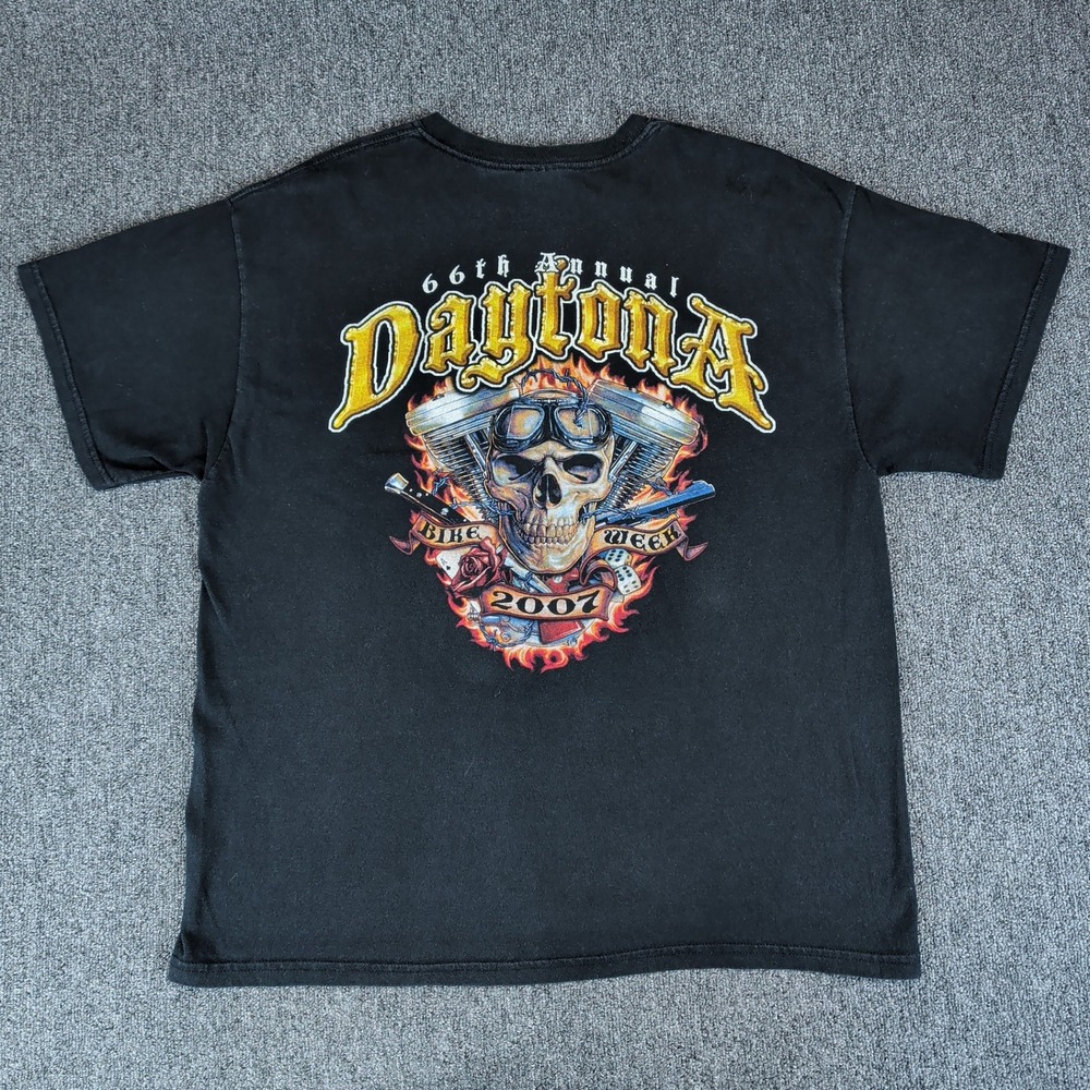 Gildan Y2K '07 Daytona Bike Week Shirt Men XL Faded Black Motorcycle Graphic Tee — photo 2